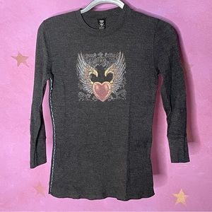 Lucky Brand Vintage 90s Y2K Embroidered Thermal Waffle Knit Top Grunge Medium